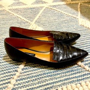Nine West Small Heeled Flats, Faux Crocodile Print, Size 9, Black